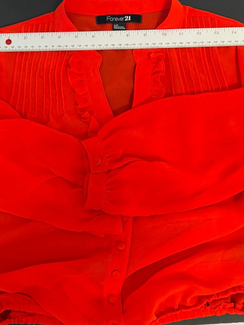 ❤️ Forever 21 Red Ruffle Blouse – Size S/P - Picture 7 of 9